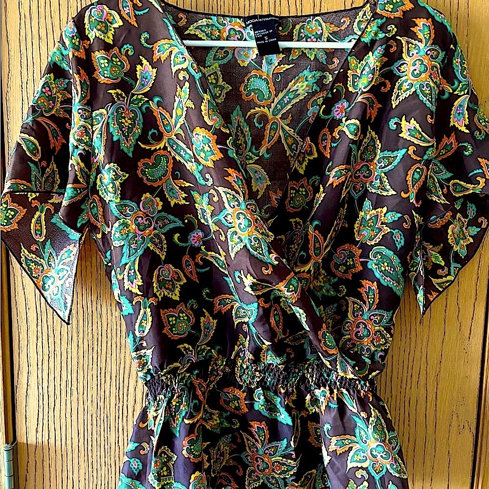 Moda International Silk Floral Brown Wrap Top